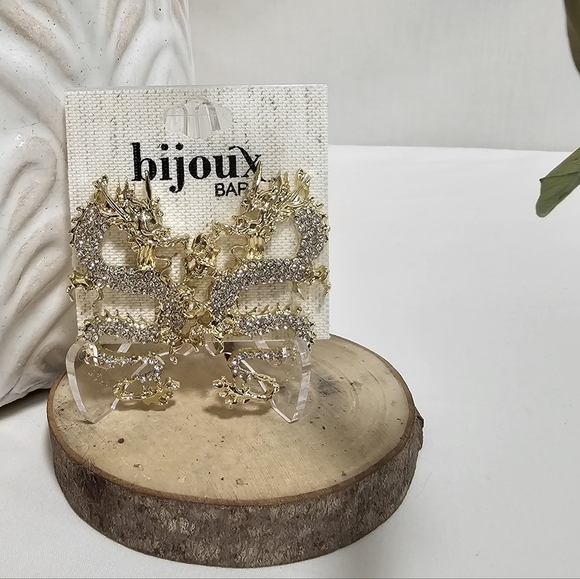 Bijoux Bar Dragon Earrings – Gold Crystal Statement Studs NWT - Picture 2 of 3